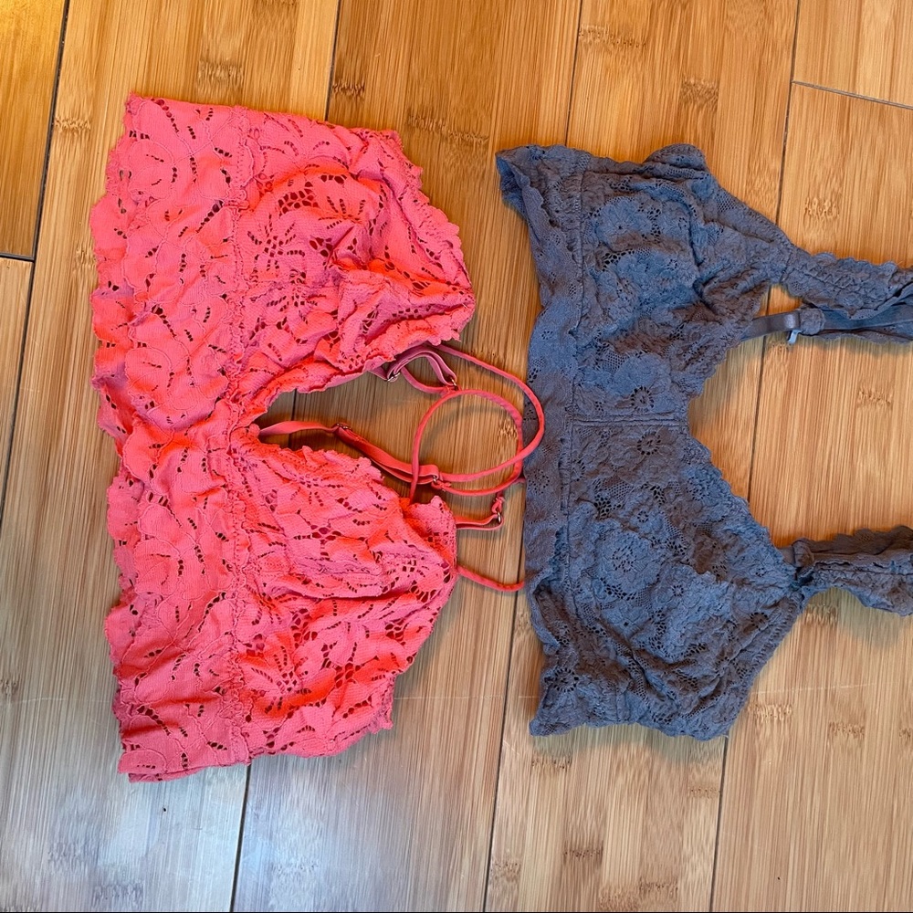 2 bra bralette lot Aerie sz Medium grey orange